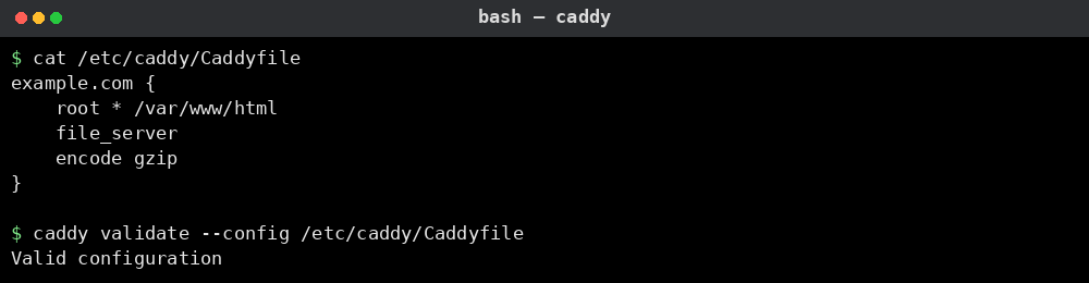 caddy 명령어 실행 결과
