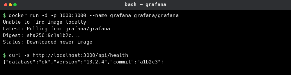 Grafana 컨테이너 실행과 헬스체크 예시