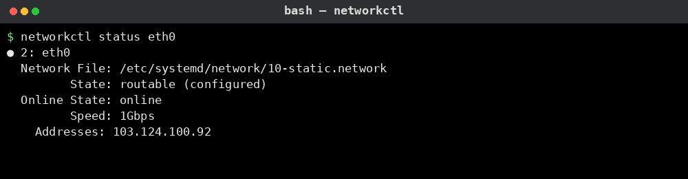networkctl 명령어 실행 결과
