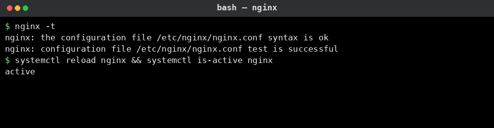 nginx 명령어 실행 결과: 설정 검사와 리로드
