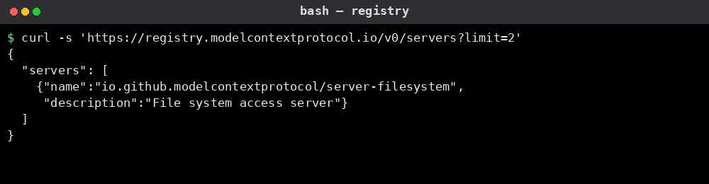 MCP Registry API 서버 조회 예시